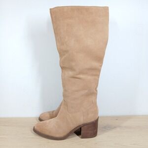 Crown Vintage Boots Womens 11 Tan Suede Knee High Block Heel Classic Chic
